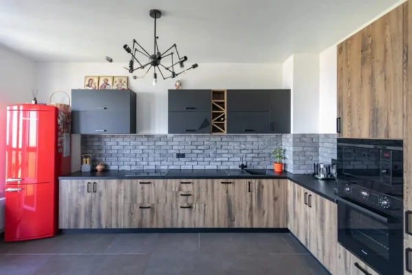 Cocina Esquinera BSH1447: Solución Moderna en Estilo Loft