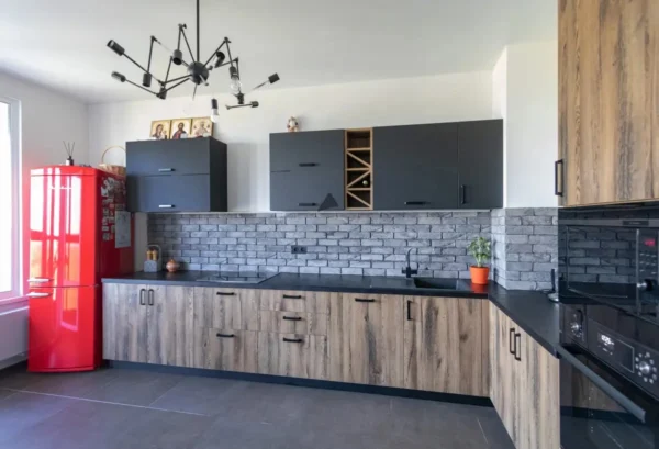 Cocina Esquinera BSH1447: Solución Moderna en Estilo Loft